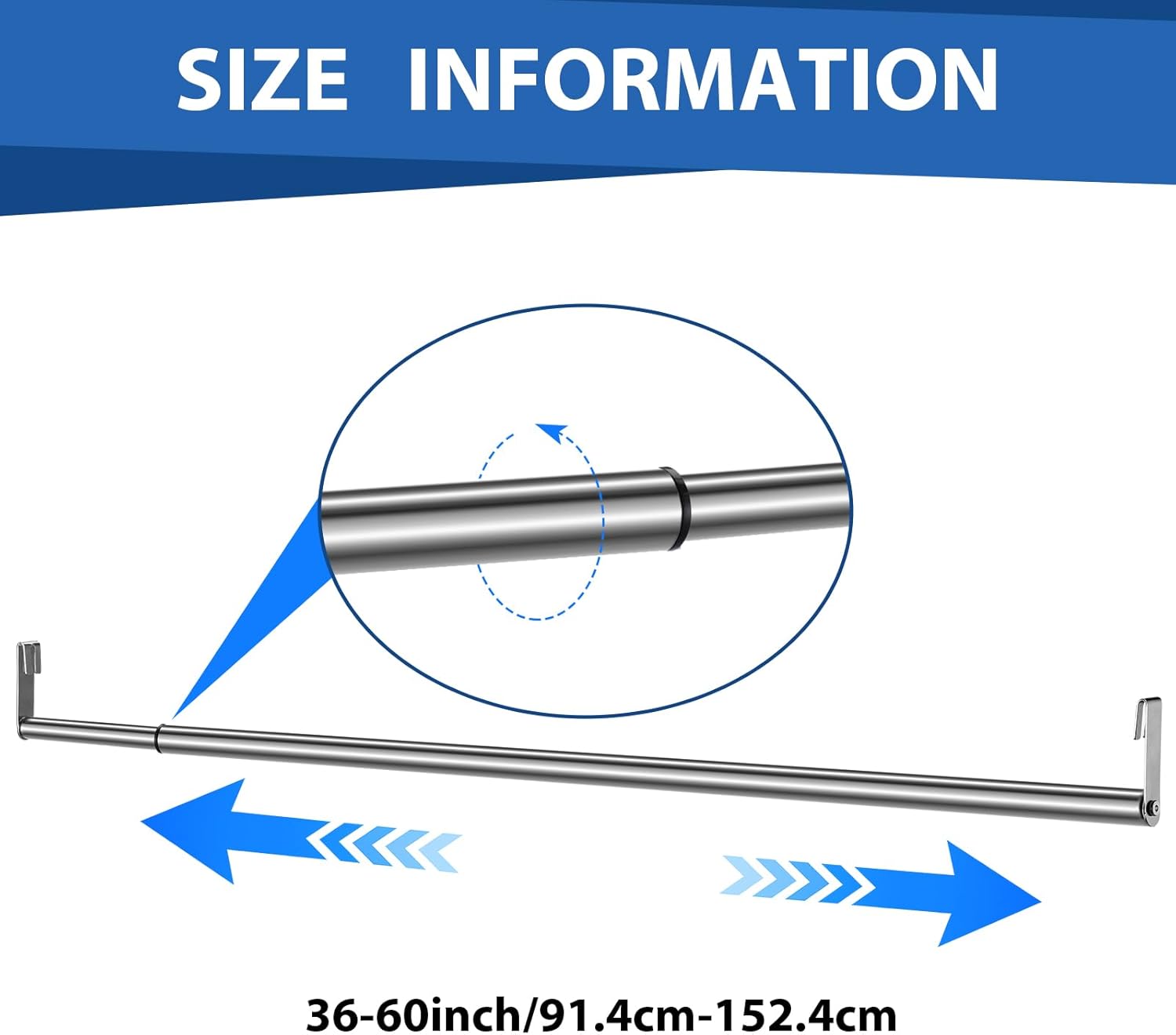 Threehoney Expandable Closet Rod for Wire Shelf Hanging Clothes Adjustable Heavy Duty Closet Hanging Rod Extender Heavy Duty Hanger Bar Metal Poles for Wardrobes Hanger, 1 Pack(36-60 Inch,Silver) 36-60 Inch Silver