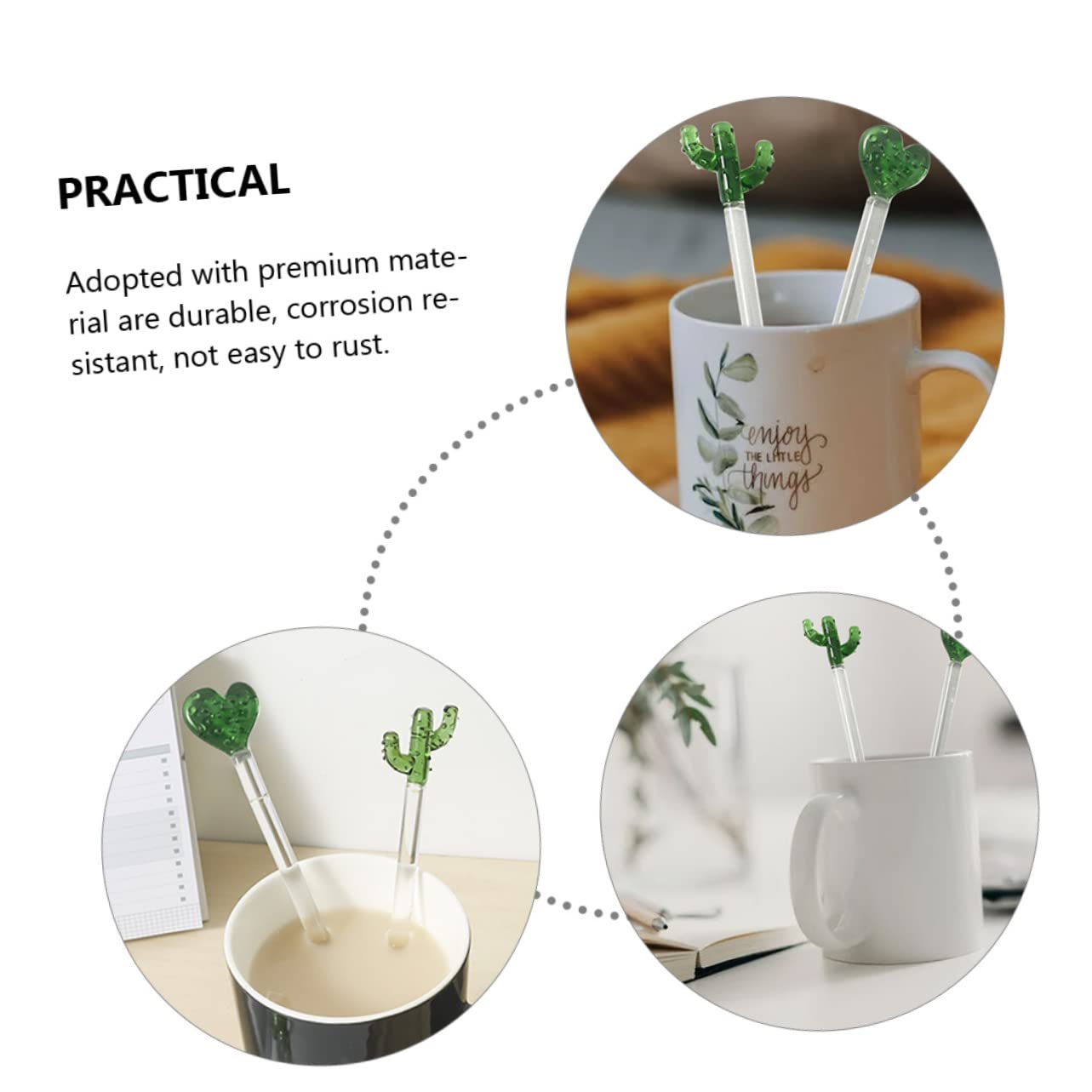 PRETYZOOM 2Pcs Cactus Cocktail Mixing Rods Creative Glass Swizzle Stirrer Sticks for Juices Beverages Ergonomic Design Easy to Clean for Home Bar Use