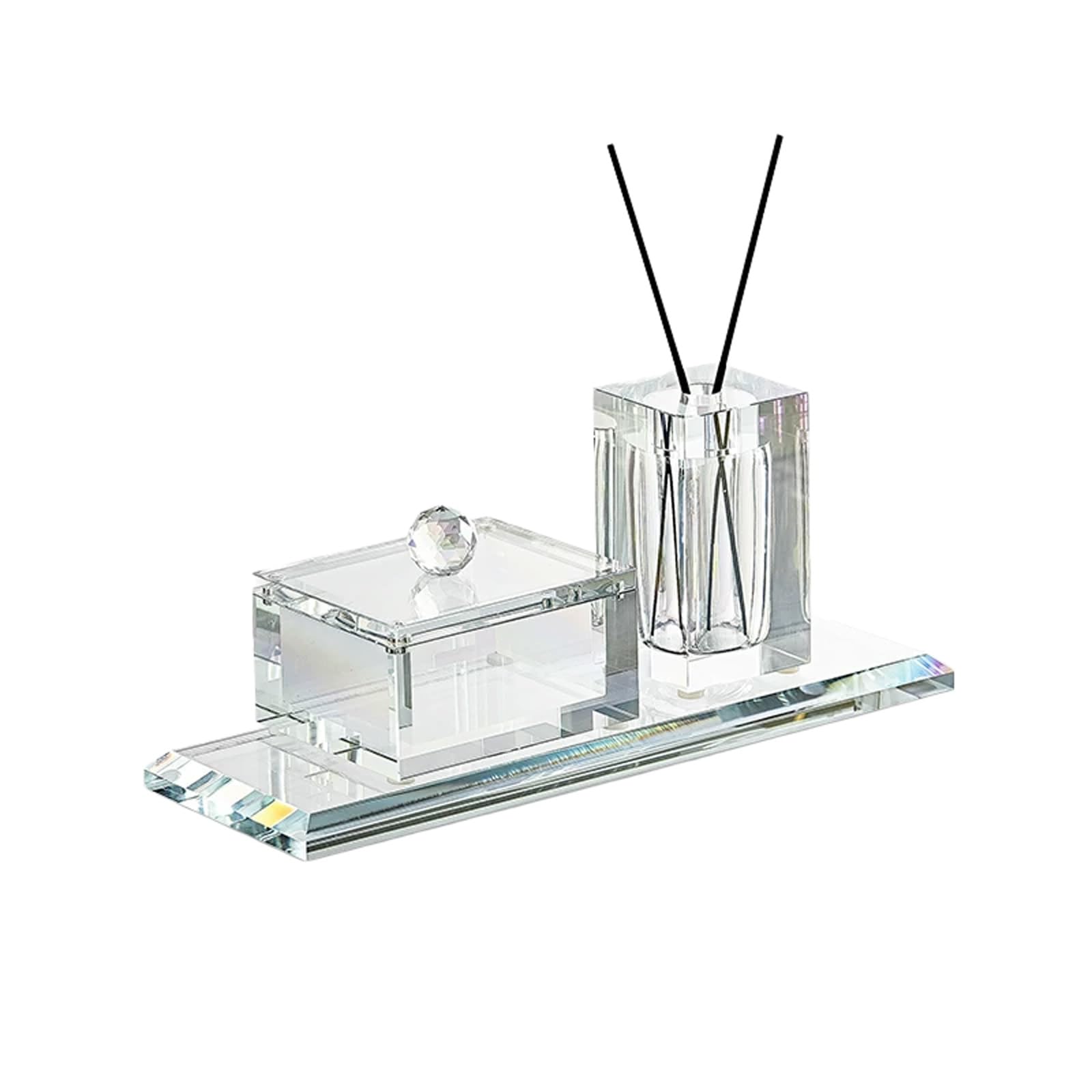 Juego de soporte for hisopos de algodón, dispensador de baño con tapa for almohadillas de bolas de algodón, caja de tocador de cristal for almacenamiento y organización en la encimera(Colorful)