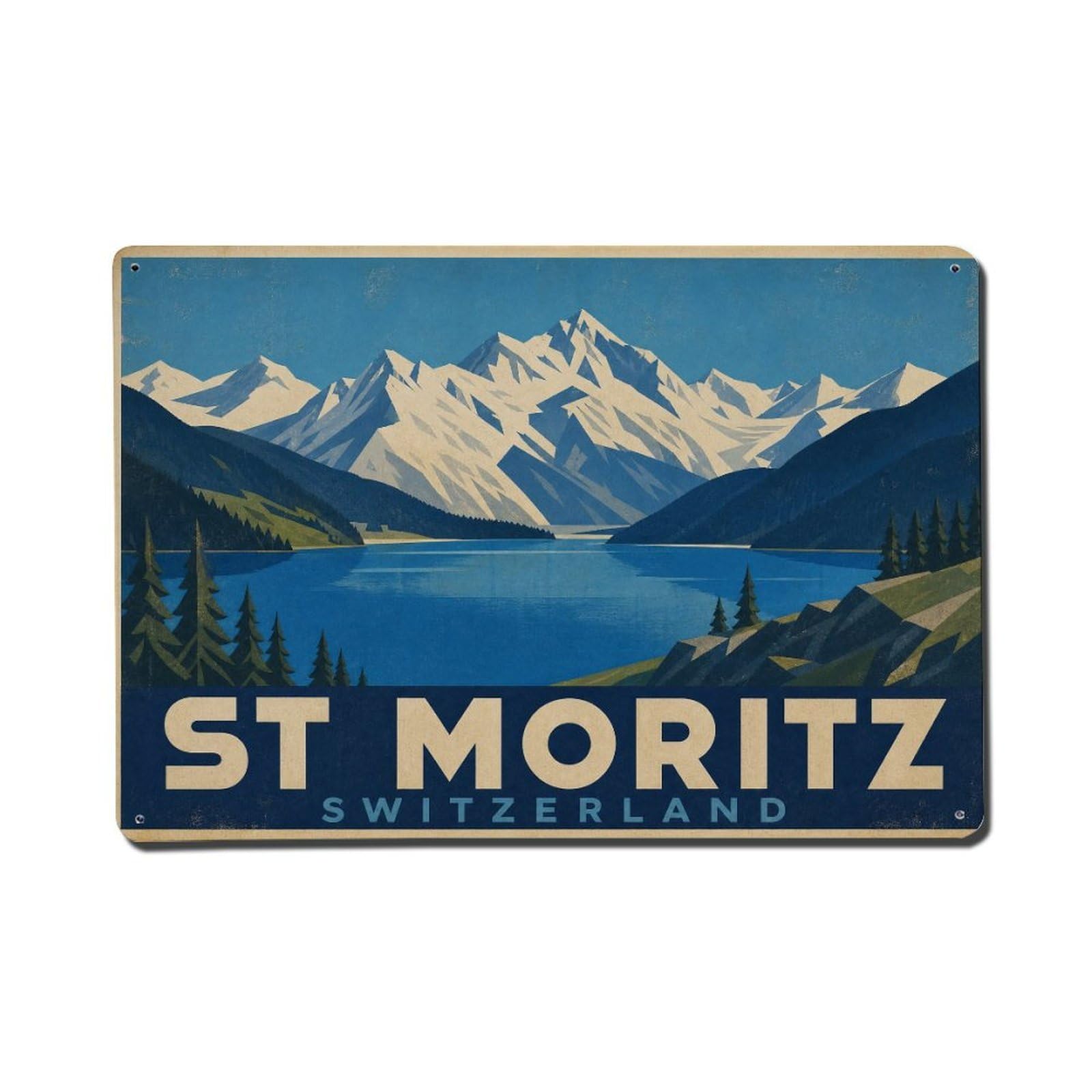 Retro Travel Switzerland St Moritz Metal Tin Sign