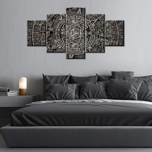 Miniatura 3 de Arte de pared con varios paneles, calendario maya, imágenes de piedra del sol, pinturas de civilización azteca sobre lienzo, sala de estar,