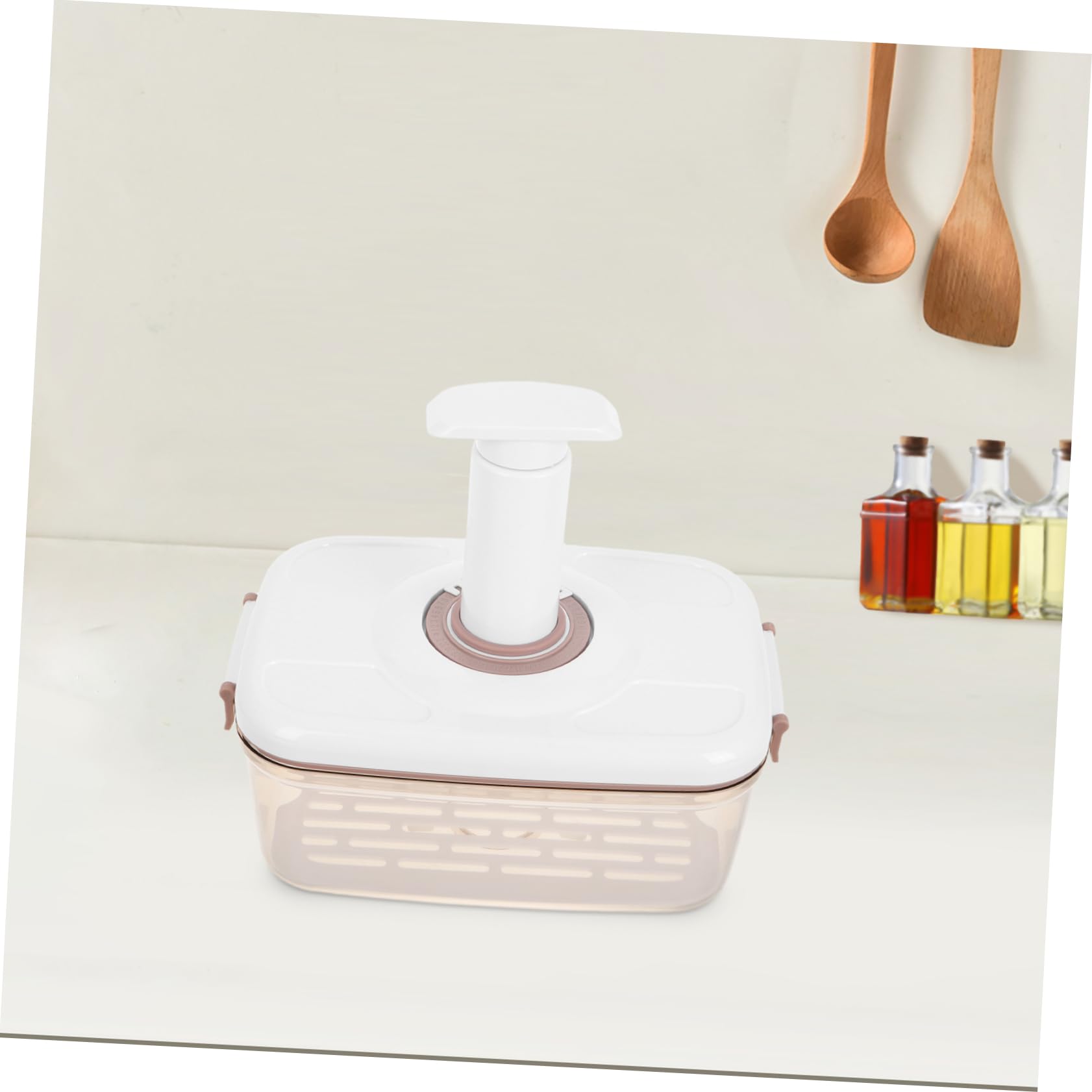 Luxshiny Contenedor de Almacenamiento al Vacío 2.1l de Plástico Resistente Bomba Manual Sistema de Sellado Hermético para Cocina y Conservación de Alimentos Frescos Drenaje Integrado