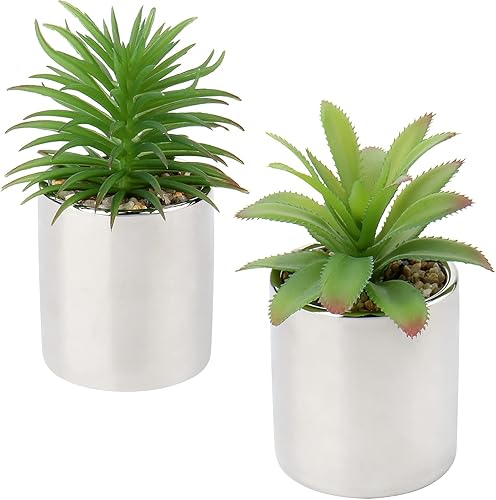 Miniatura 10 de Briful Pequeñas suculentas artificiales en macetas, juego de 3 plantas suculentas realistas con macetas de cerámica doradas, lindas mini plantas