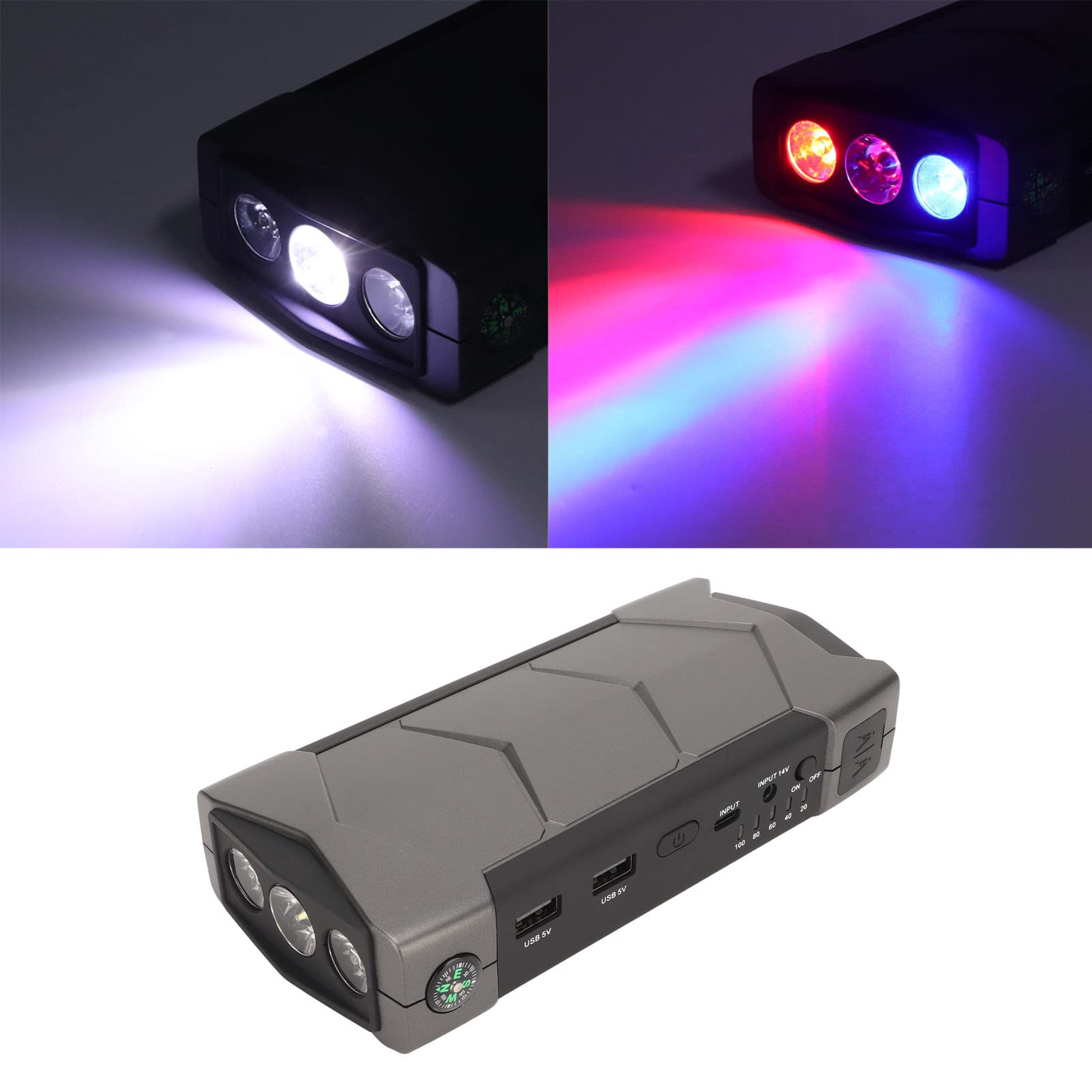 Sxhlseller Avviatore di Emergenza, Avviatore di Emergenza per Auto con Corrente di Picco 800 A, di Portatile con Luce LED, Design 3 in 1, Power Bank di per Motore A Benzina da 7,2 Litri e 5,5 Litri