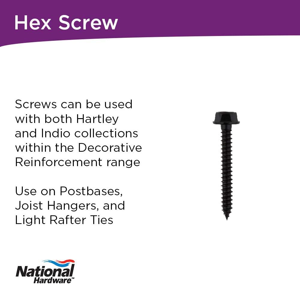 National Hardware N800-122 Hex Head Screw Used to Install National Hardware's Outdoor Reinforcement Hardware Collections on Pergolas, Gazebos, Garden, Arches, Raised Garden Beds, 10 x 1 1/2", Black