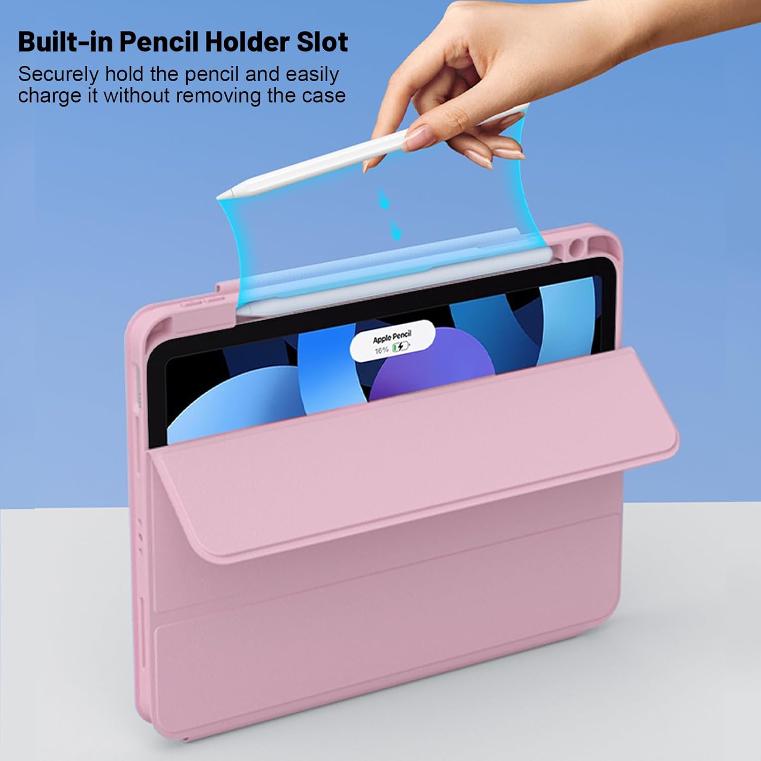 Dteck Smart Trifold Folio Case for iPad Pro 11" M4 with Detachable Clear Shockproof Back Cover, Pen Holder for Apple Pencil (Magnetic Charging Support), Auto Sleep/Wake, Portrait/Landscape Stand, Pink