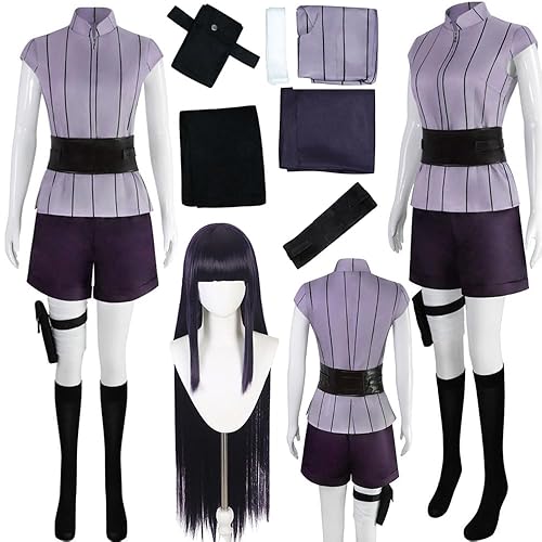 FMPVDI Hyuga Hinata Costume Outfit Hinata Cosplay Costume Uniform Full Set Women Halloween - Purple - Small