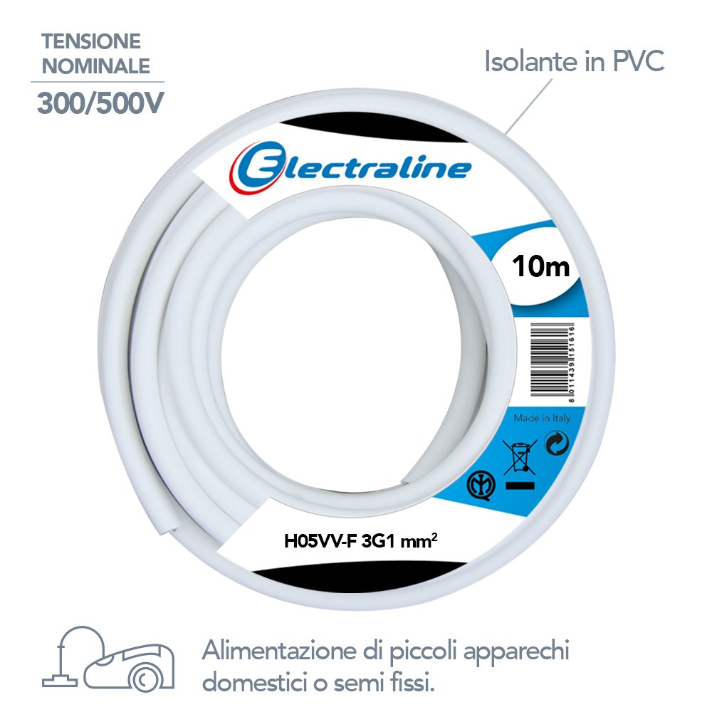 Electraline 11721 Couronne de Cable H05 VV-F 3G1 10M Blanc