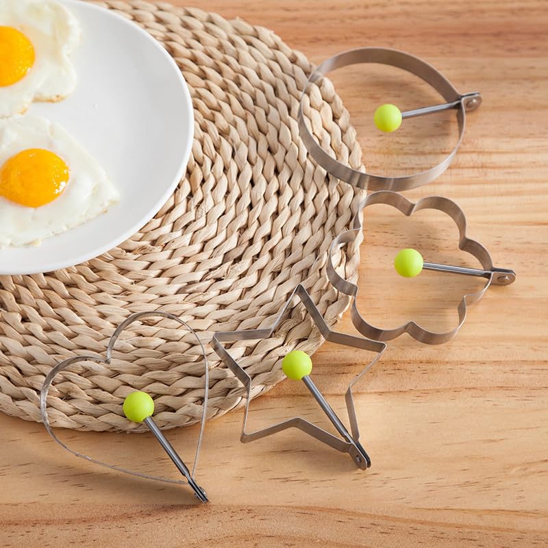 Anillos para panqueques de huevo, 5 moldes de huevo frito en estrella, redondos, corazón de diferentes formas, herramientas de cocina de acero inoxidable, accesorios de cocina, anillos de artilugio, 3