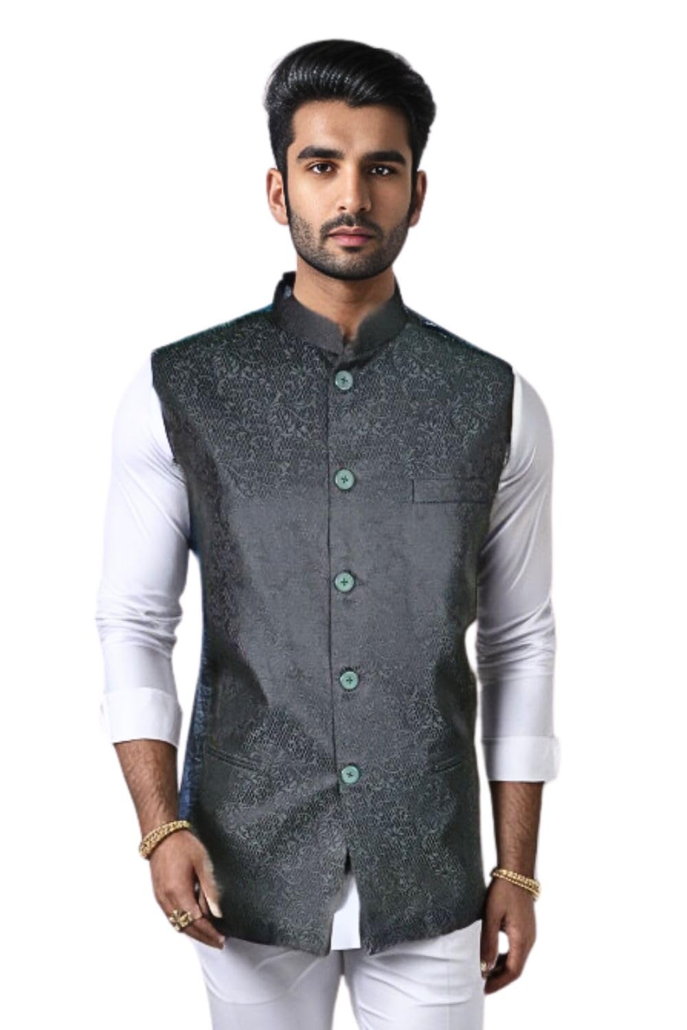blacksmith Leaves Paisley Jacquard Nehru Jacket for Men - Wedding Jacket for Men-picture-32