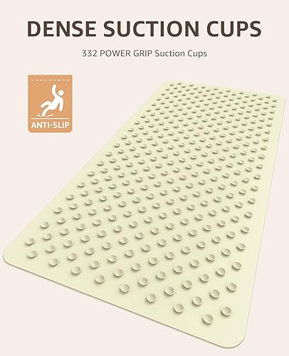 Miniatura 3 de Bligli Tapete antideslizante para bañera, extra largo de 17 x 36 pulgadas, con ventosas fuertes, tapete de goma suave para baño, duradero y lavable