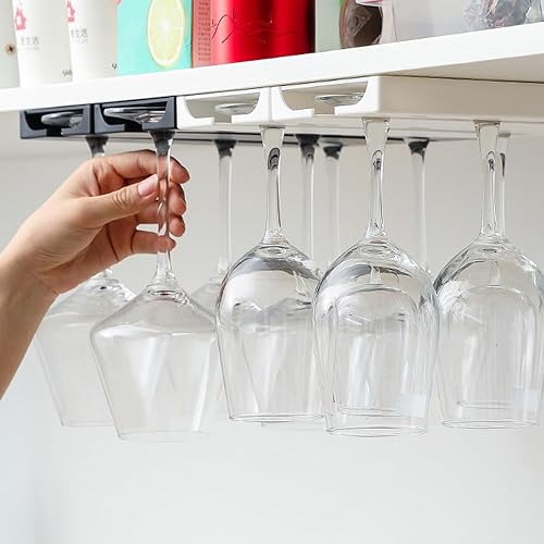 Miniatura 2 de JAMEND CLXP - 2 soportes de plástico blanco para copas de vino con tornillos, soporte para copas de vino debajo del gabinete, colgador de