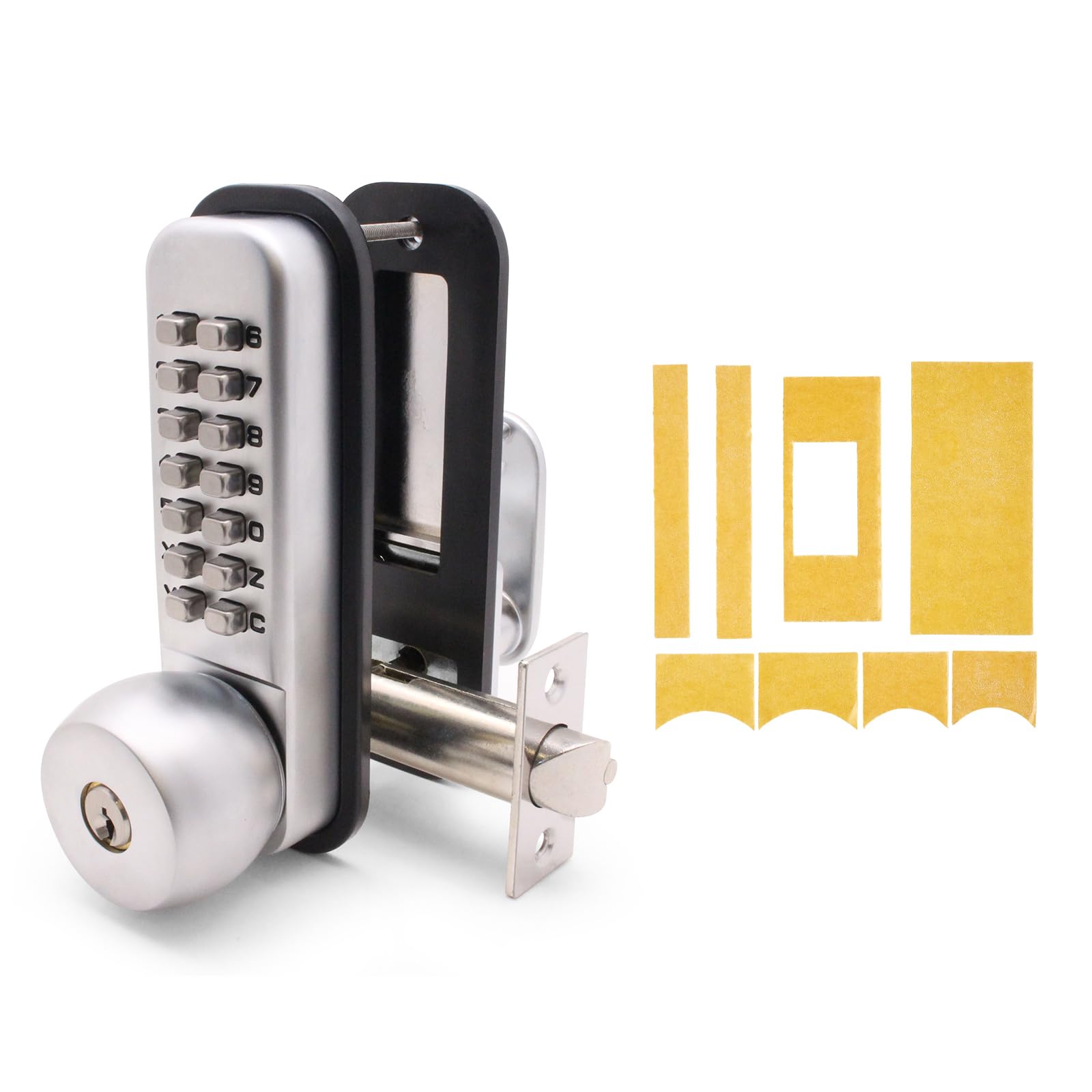 Eai Satin Chrome Digital Code Door Lock With Key Overide & Intumescent Kit | Fire Rated Push Button Mechanical Digital Codelock With Hold Back Function | For Internal & External Use