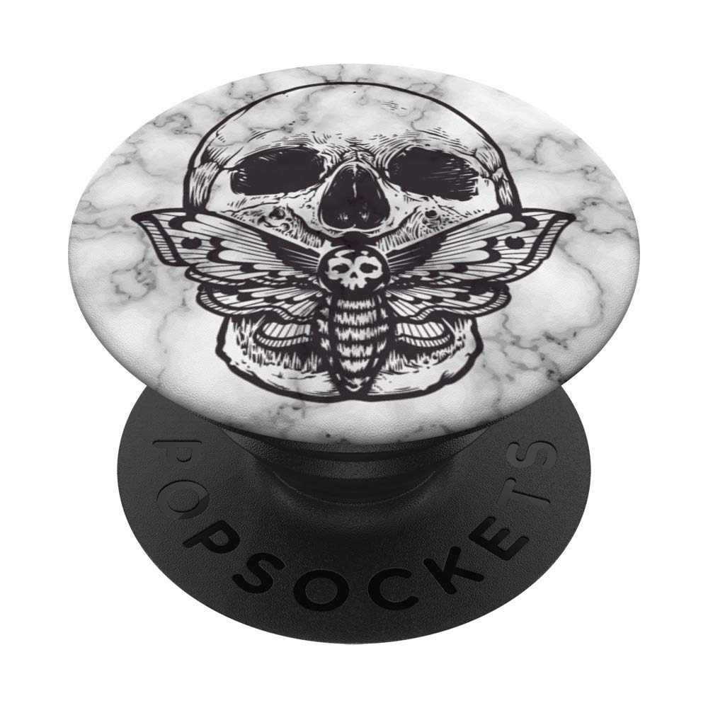 Wicca Pagan Symbol Black Skull Moth Gift on white gray print PopSockets PopGrip: Swappable Grip for Phones & Tablets