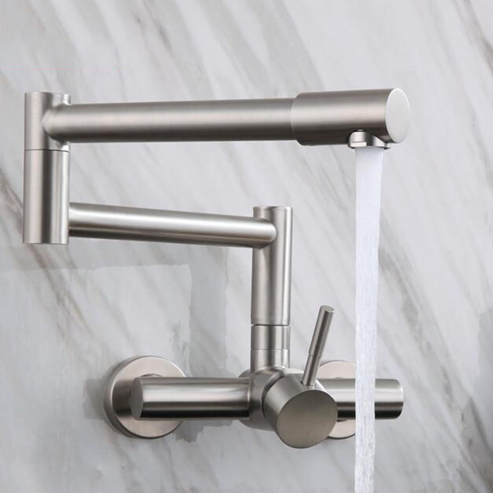 Grifo de Pared Cocina Acero Inoxidable Cepillado Grifo de Cocina Giratorio Plegable Grifo de Fregadero de Cocina-Cepillado