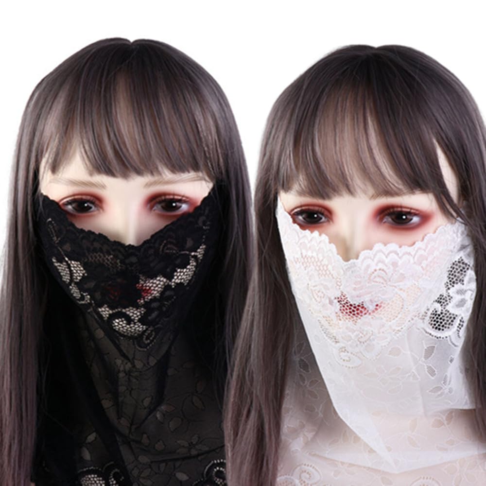 2 Pcs Lace Neck Gaiter Face Mask, Sun Protective Face Cover Women Thin Breathable Face Scarf Neck Scarf for Summer Outdoor Activities