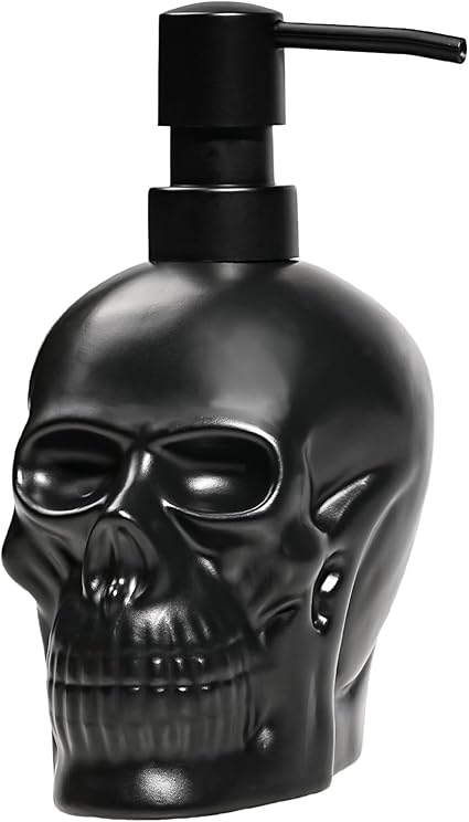 Black ceramic skull soap dispenser