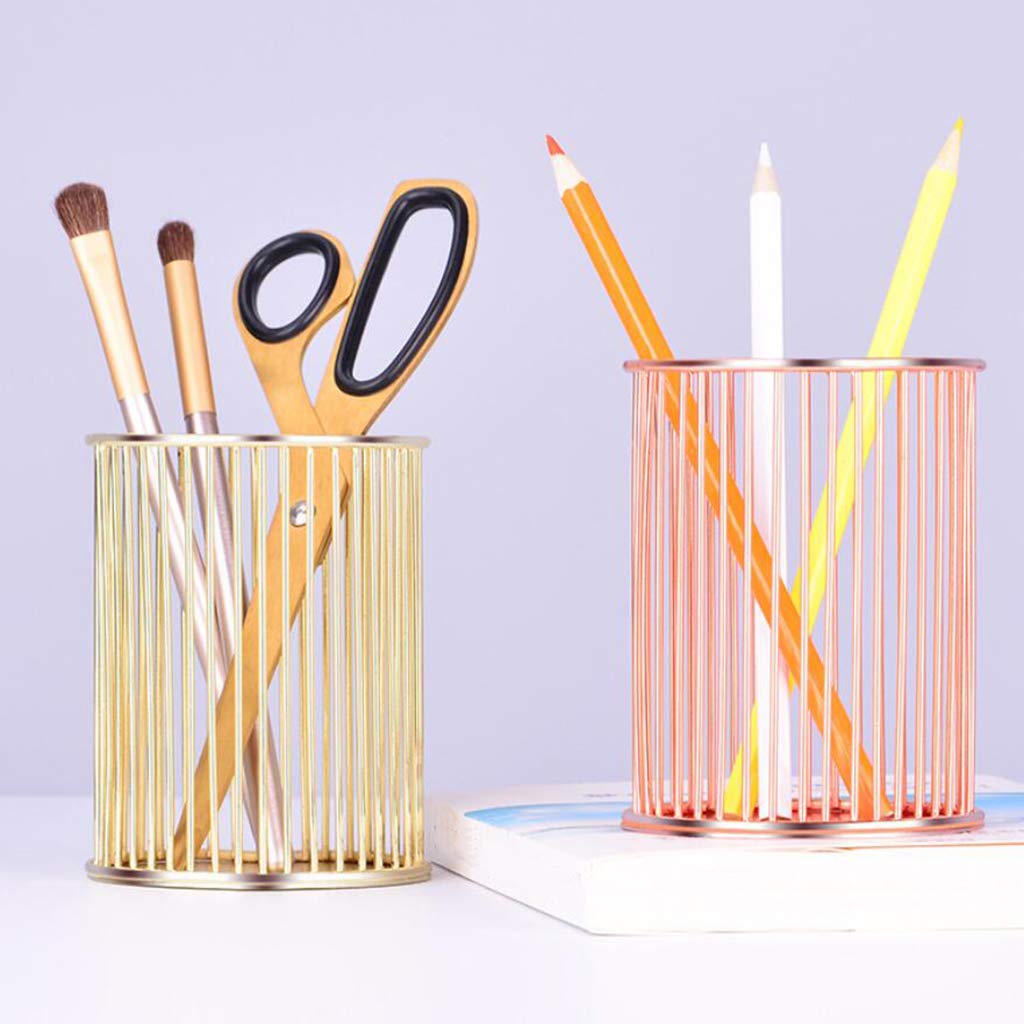 Stifteköcher aus Eisen, rund, Drahtgeflecht, Stiftehalter, Stiftehalter, Schreibtisch-Organizer, goldfarben, 10 Stück