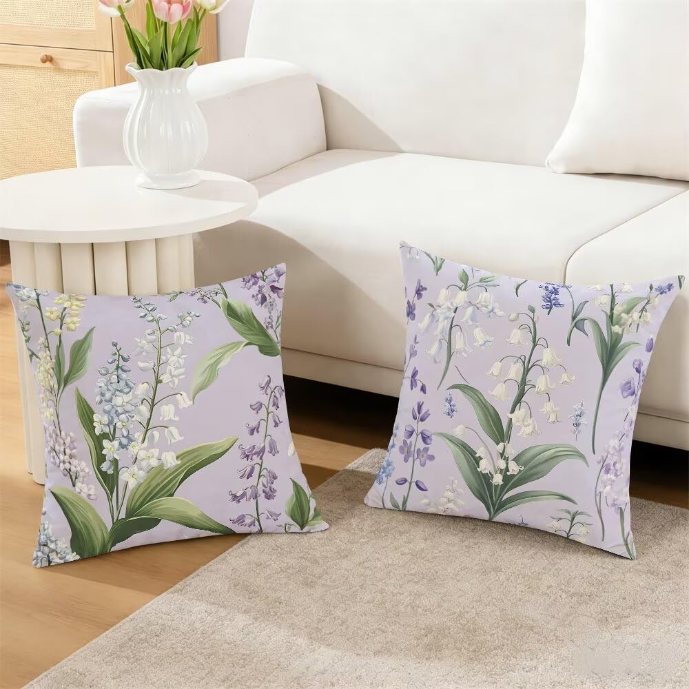 Federe Cuscini Divano 60x60 cm Federe Morbido Copricuscini Viola in Velluto, 2 Pezzi Copri Cuscini per Divano Primavera Decorativi Federa Cuscino Floreale per Camera da Letto Soggiorno (IU73)