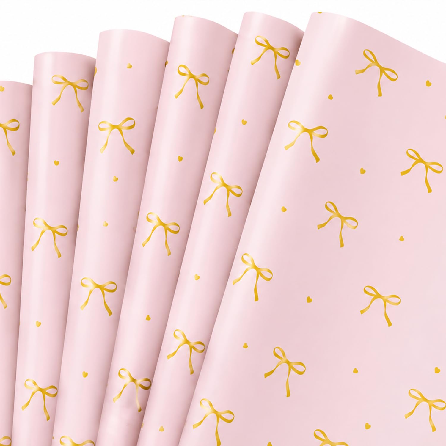 20 Sheets Bow Wrapping Paper, Pink Gift Wrapping Paper with Gold Bow Patterns, Decorative Papers for Kids, Bow Lovers, Craft Enthusiasts, Gift Papers for Birthday Gifts, Books, Crafts, DIY
