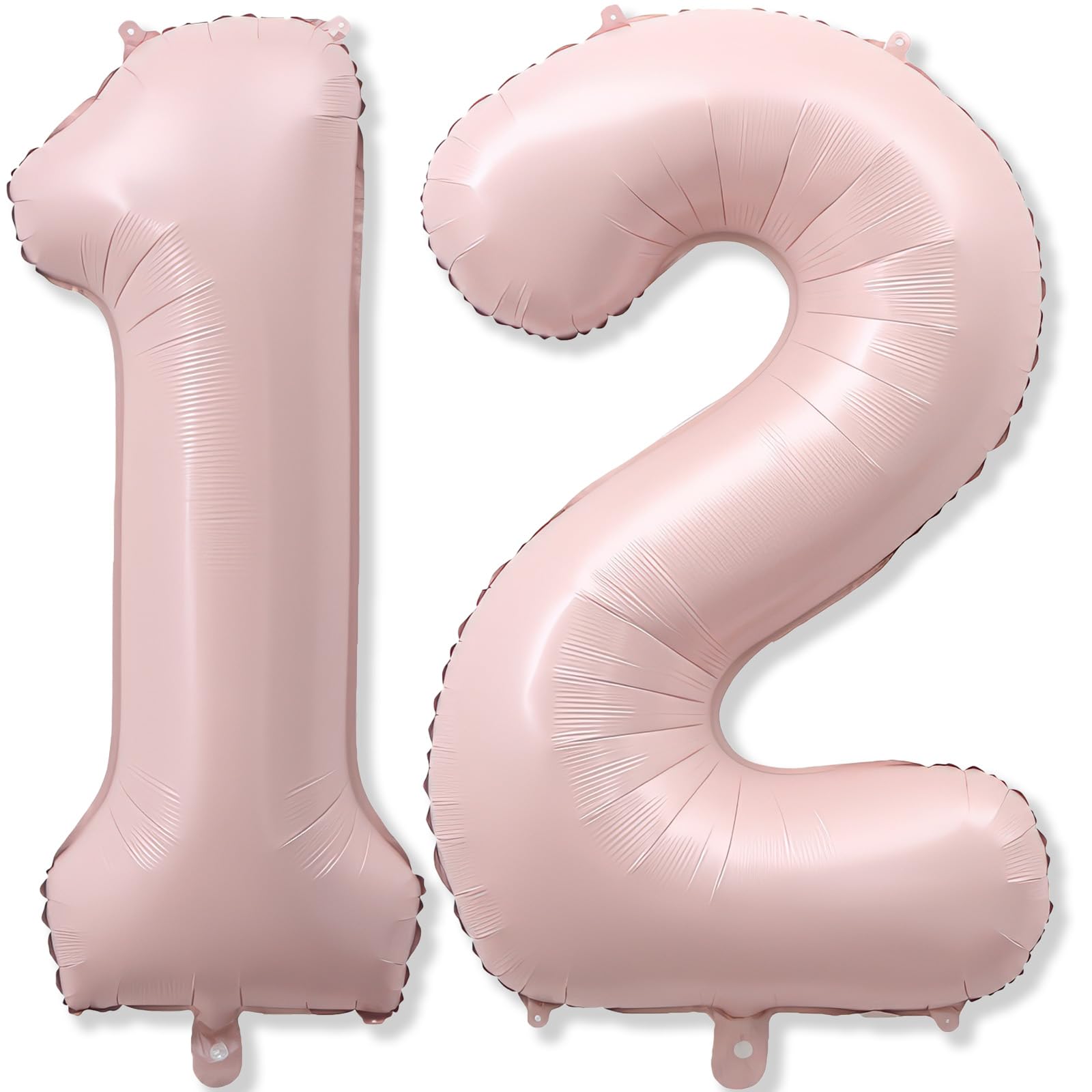 Pastel Pink 12 Balloons Number for Girls, 40'' Self Inflating Number 12 Balloon, Big Light Blush Pink Foil 1 &amp; 2 Helium Balloon for Women Boho Coquette 21st 12th Birthday Party Anniversary Decorations