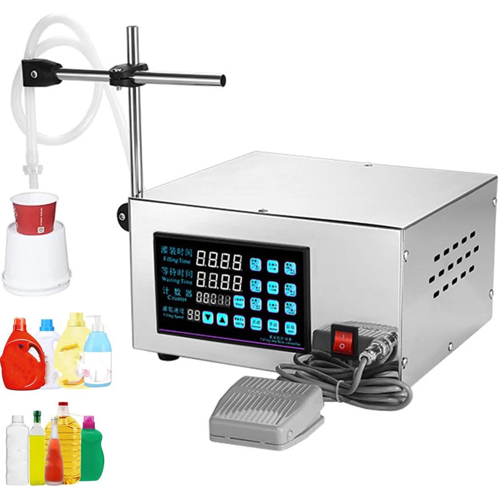 LTzygmion Liquid Filling Machine, 5-3500ml Bottle Filler Machine with LCD Control Panel and Pedal, Flow Rate 3.5L/min, Quantitative Filling, for Coffee, Beverages, Milk, Perfume, Liquor