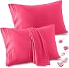 Vonty 2 Pack Standard Pillow Cases - 20x26 Inch, 1800 Thread Count Microfiber Pillowcases Standard Size Hot Pink Pillow Cases Luxury & Soft Embroidered Bed Pillow Covers with Envelope Closure