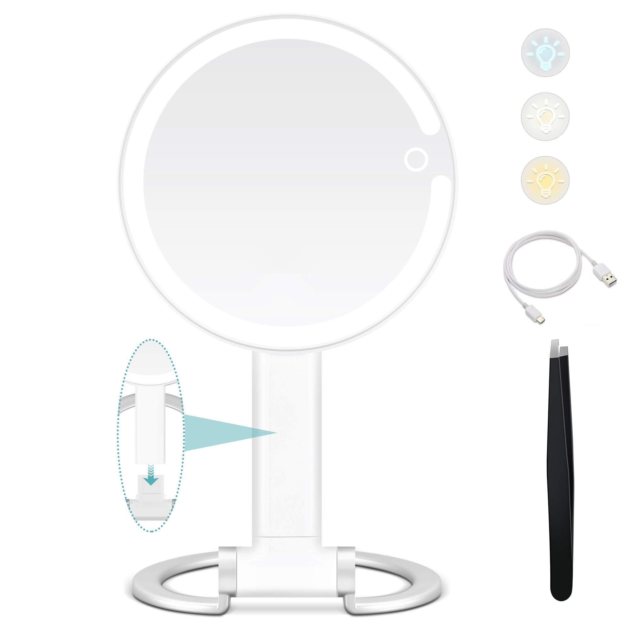 B Beauty Planet Vanity Mirror with Lights, 1x/20x Double-sided Magnifying Mirror with Light, 2000mAh Rechargeable Adjustable 3 Colour Lights Touch Switch Control, Foldable Lightweight for Travel