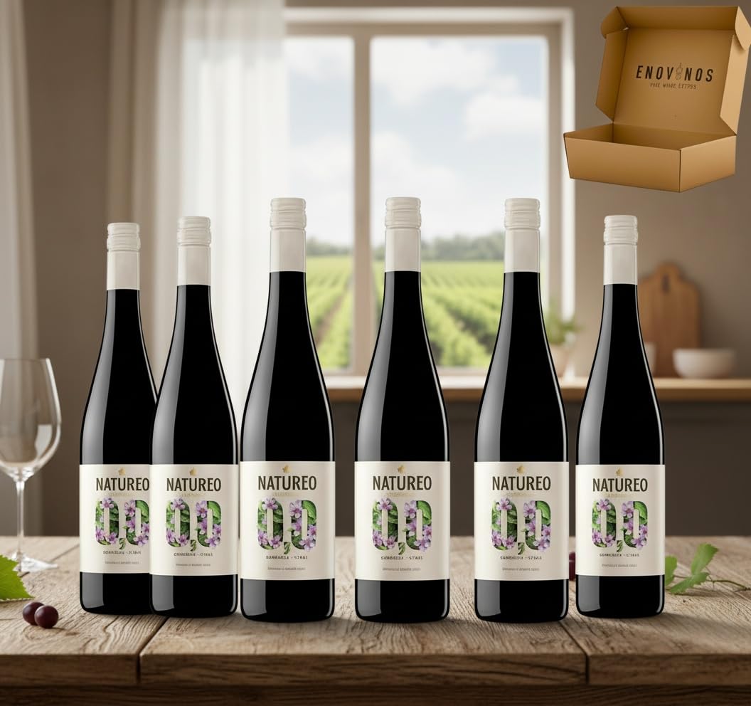 Vino Natureo Garnacha Syrah Vino Tinto desalcoholizado - Bodegas Torres - 6 botellas de 75 cl - Mejor Vino Sin Alcohol - Mejor Seleccion ENOVINOS THE WINE BRAND