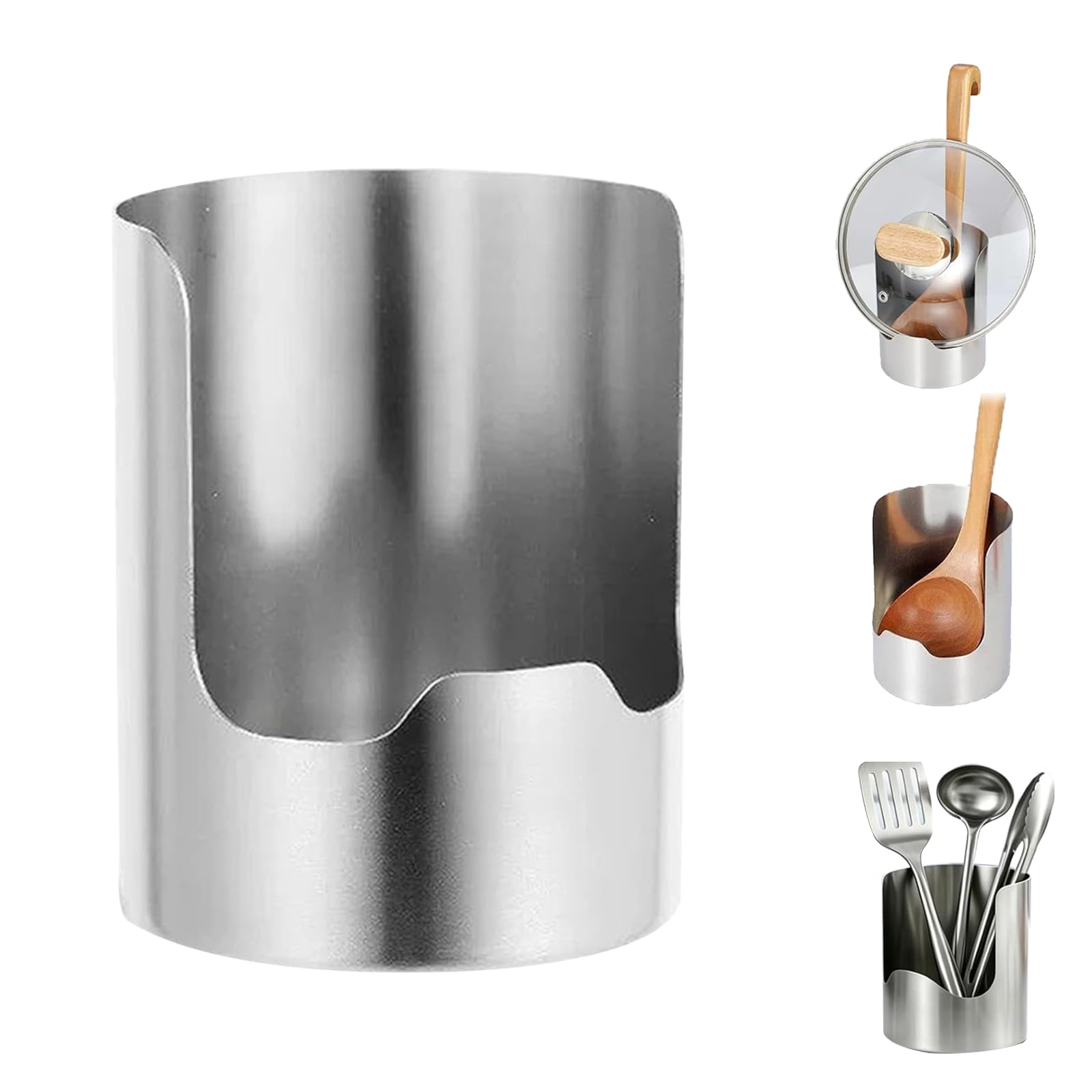 Xpduxk Silver Stainless Steel Kitchen Utensil Holder, Multi-Functional Caddy Organiser, Spoon And Lid Rest, Space-Saving Countertop Storage