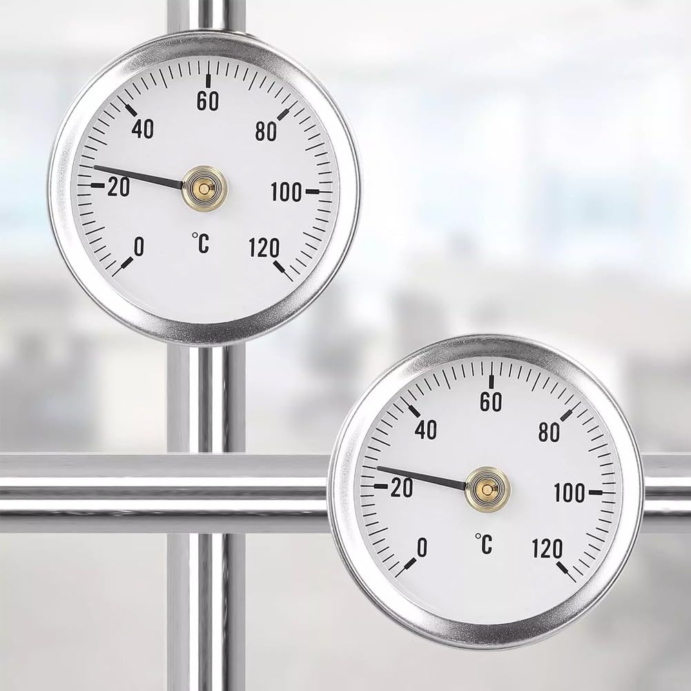2Pcs Clip On Hot Water Pipe Thermometer, 0-120℃ 63MM Stainless Steel Clamp-on Tube Thermometer With Spring, For All Standard Pipe Sizes
