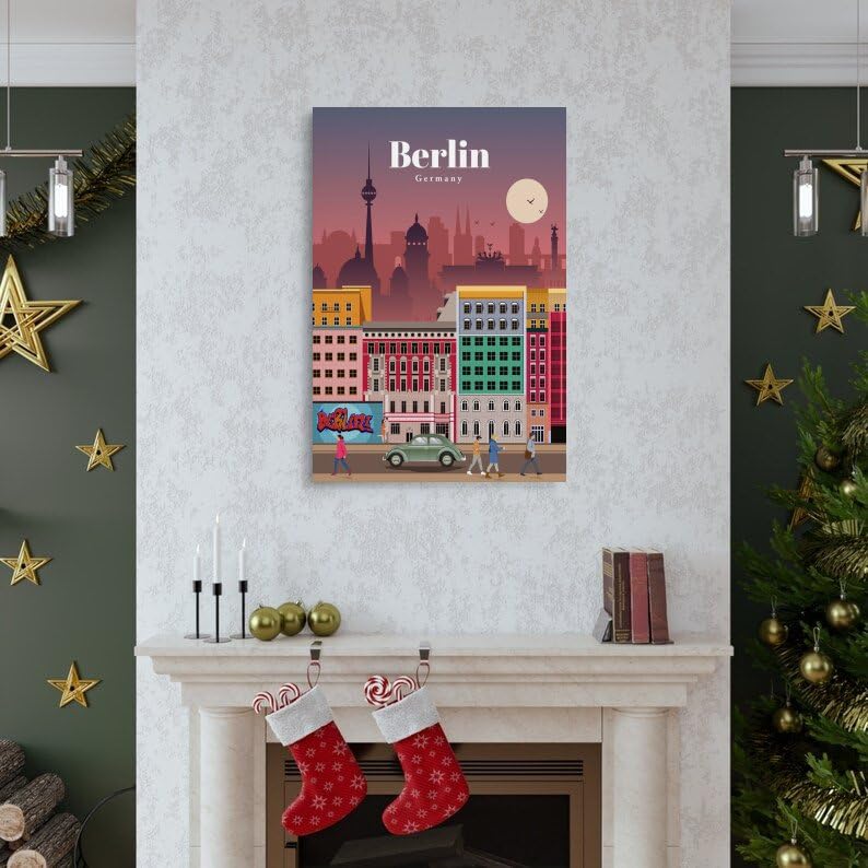 Vulfire Poster Città Berlino con Cornice Decorazione moderna soggiorno Stampa Alta Qualità Regalo Amanti viaggi Stampa artistica con raffigurazione della città. (Berlino - A4 Cornice Nera