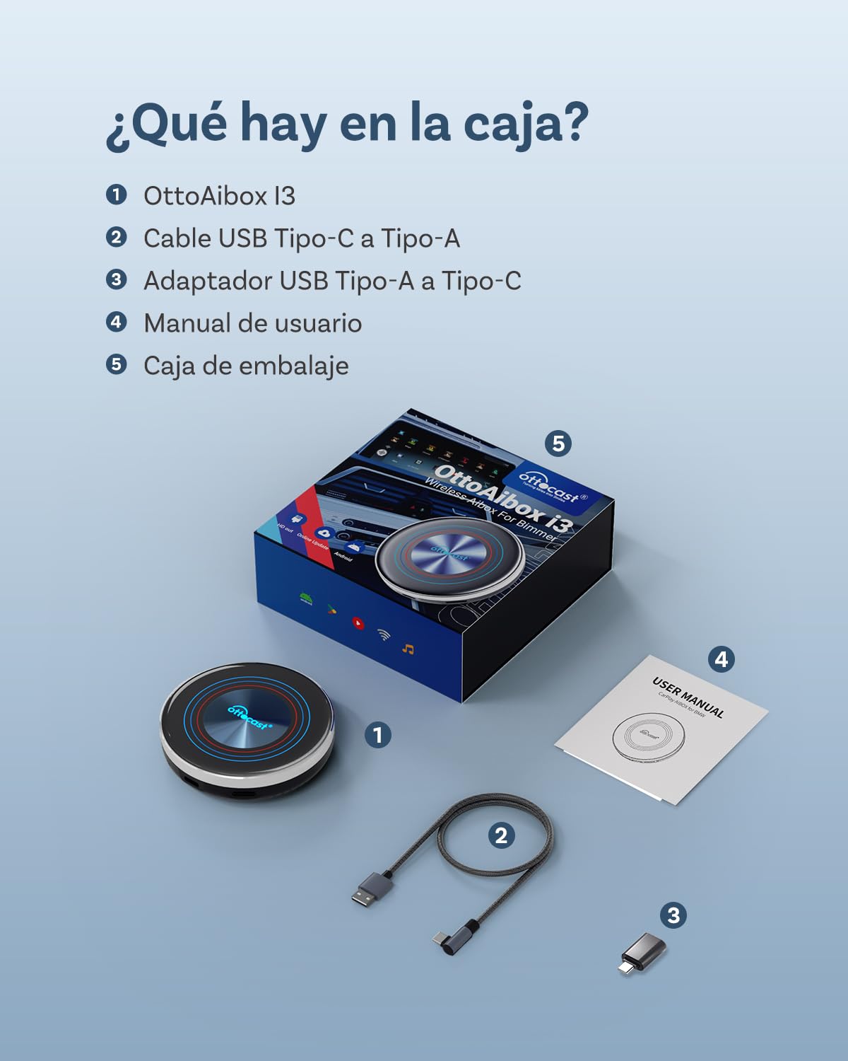2026 Nueva Edición Ottocast I3 AI Box para BMW, Adaptador CarPlay Inalámbrico con Netflix/Youtube, Sistema Android 13,Caja de Entretenimiento para Coches con CarPlay Inalámbrico OEM(8GB+128GB)