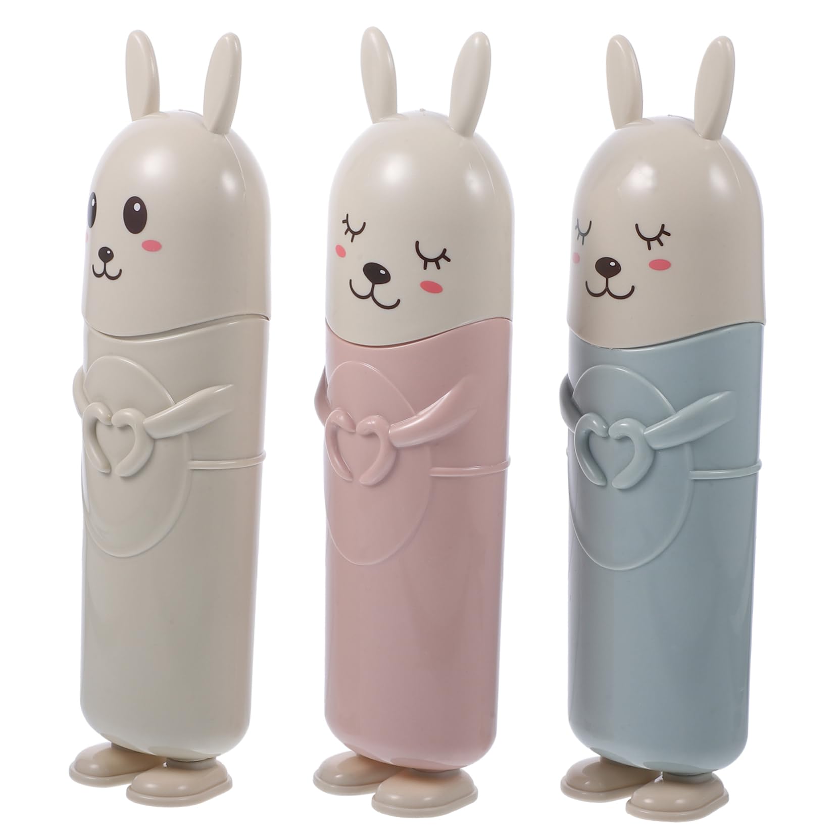 Beavorty 3Pcs Cartoon Toothbrush Case Travel Portable Toothbrush Holder Mouthwash Cup Random Colors Design for Travel Convenience