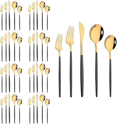 JASHII Juego de cubiertos de 40 piezas para 8 con tenedores de postre y cucharas, juego de cubiertos de acero inoxidable, juego de utensilios de