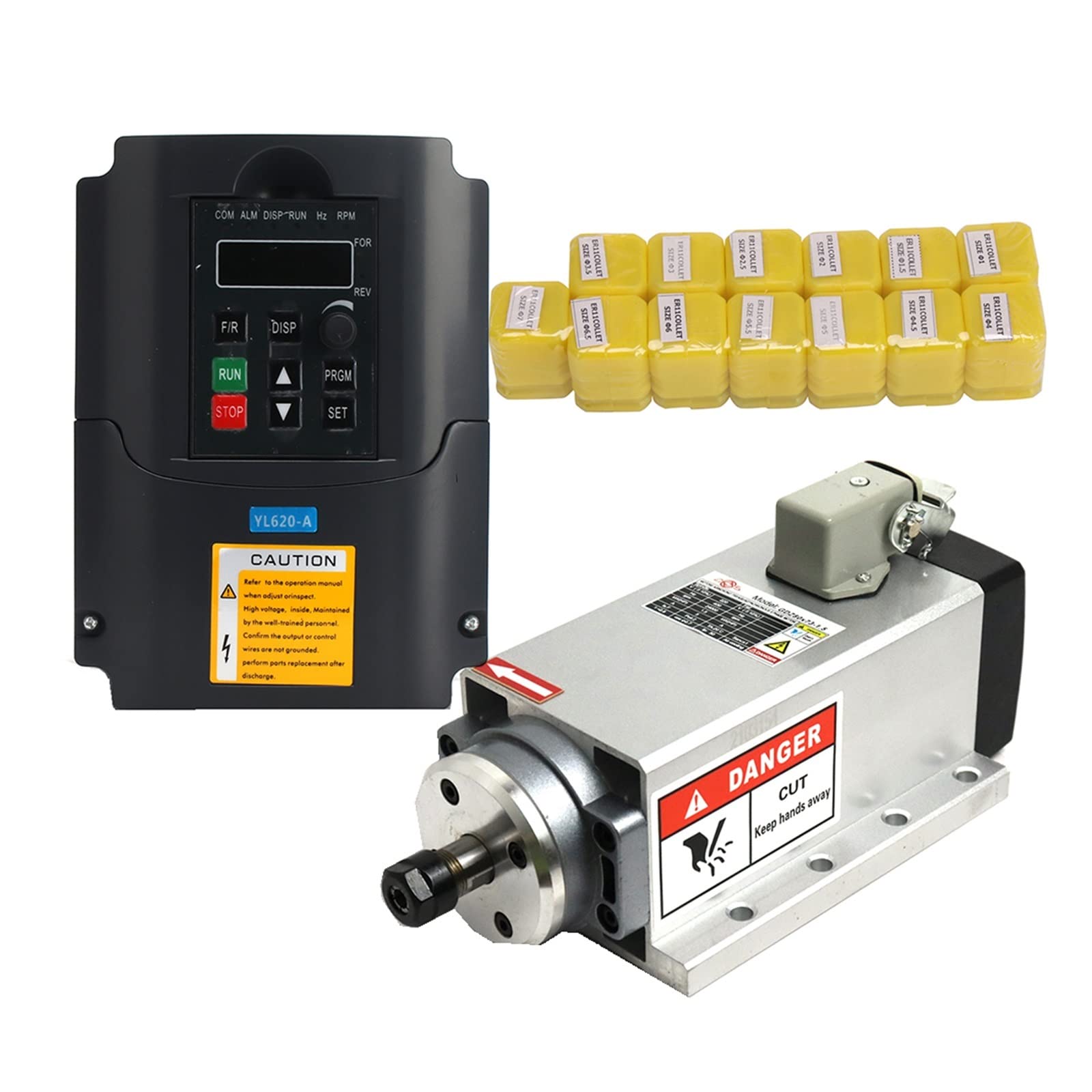 CVFRDD CNC Spindle Motor Kit Updated CNC 1.5KW 220/110 Square Air Cooling Spindle ER11 1500W Air-Cooled Milling + VFD Inverter + 13 Pcs