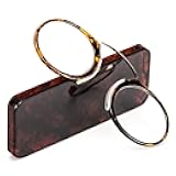 REAVEE Ultra Thin Armless Reading Glasses for Men Women, No Temple Pinch Nose Clip on Readers Small Pocket with Mini Portable Case, Tortoise +2.5