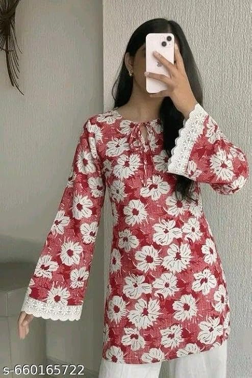 Image of Avayayat Women's Printed Short Kurti for Girls | Regular Wear Flared Tunic Top | Stylish & Comfortable Rayon Kurti
