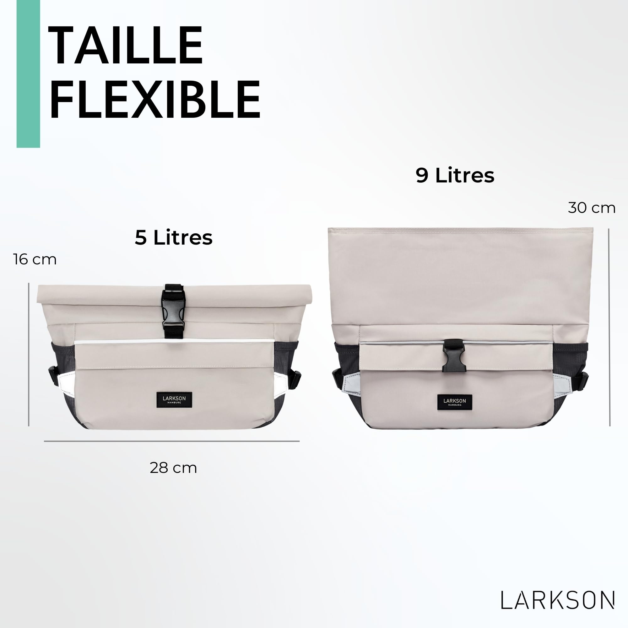 LARKSON Sacoche de Guidon Vélo Beige - Lasse - 2 en 1 Sacoche de Vélo & Sac à Bandoulière - Sacoche Bikepacking pour Guidon Avant avec Réflexion - Hydrofuge