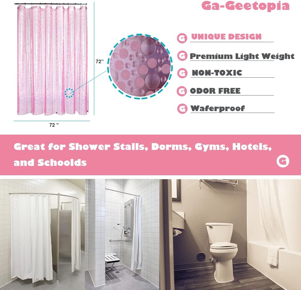 Ga-Geetopia EVA Pink Thin Shower Curtain Liner, Pebble Pattern 72x72 Inch Lightweight Plastic Bathroom Shower Showroom Inner Curtain with Rustproof Metal Grommets and Weighted Magnets(No Hooks)