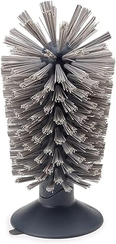 Hengkainsing Cepillo de vidrio con ventosa vertical que se mantiene en el fregadero, limpieza de botellas de cocina, lavado (gris)