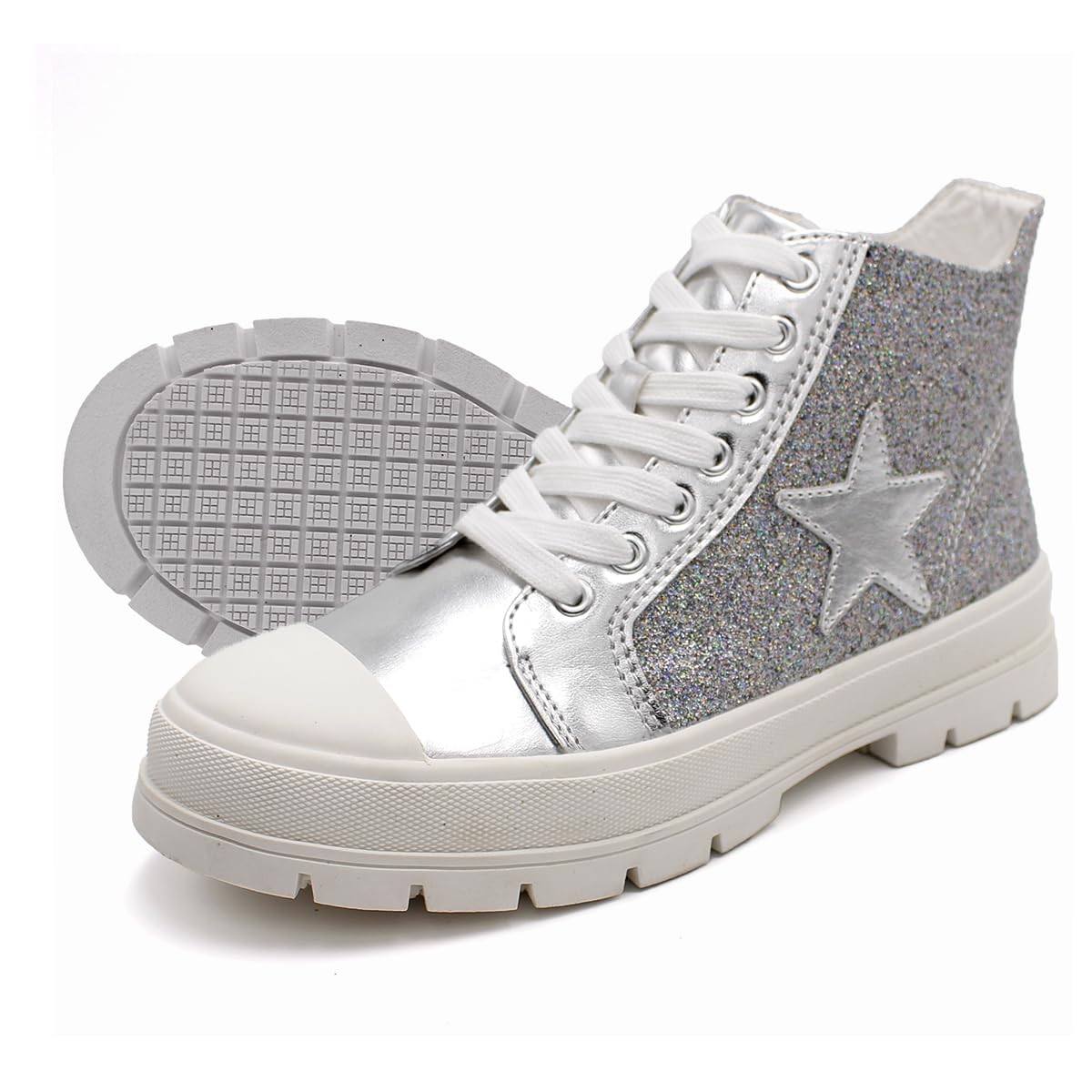 Laforst Women's Shiny Glitter Nonslip Comfortable Sneaker Silver 7