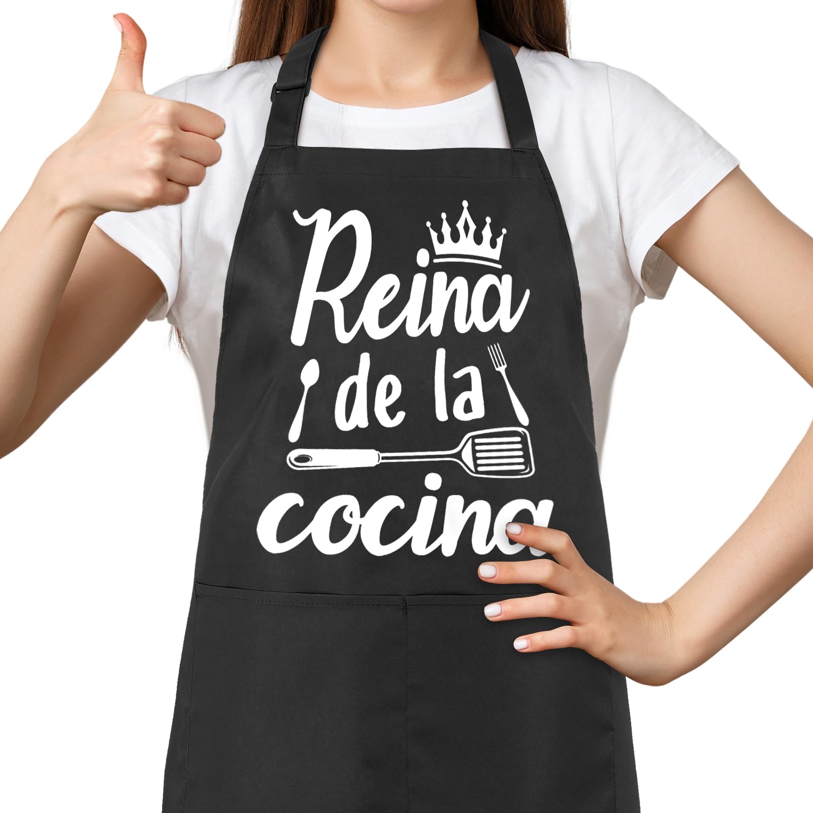Halinuia Delantal Cocina Mujer Ajustable Delantales de Cocina con Bolsillo Impermeables Aprons Negro Delantal para Mamá, Esposa, Abuela, Novia