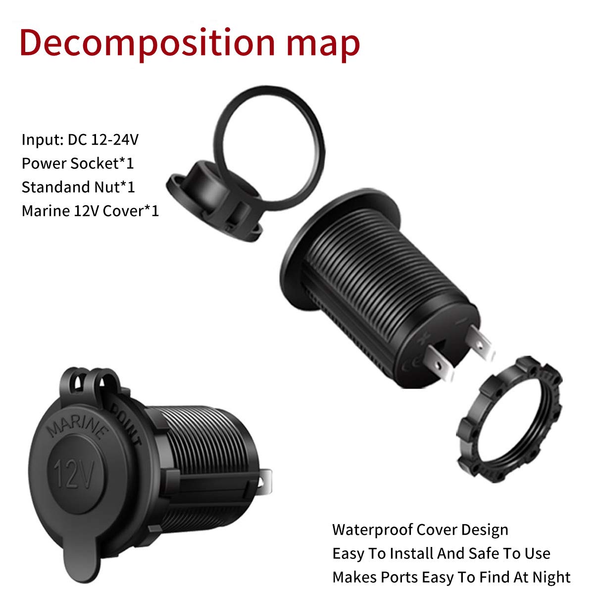 2 prese per auto, 12 volt, 24 volt, presa per moto, camper, barca, roulotte, camper, auto, adattatore (con cavo da 60 cm