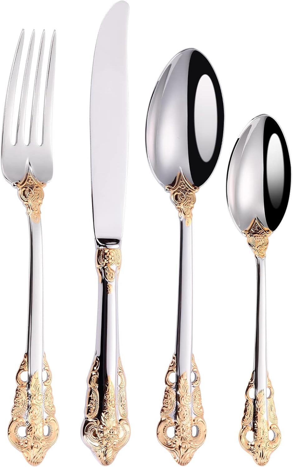 Mafier Gorgeous Cutlery Set Part Gold Knife Fork Spoon Stainless Steel Flatware Silverware Set 24 Pieces Tableware Service for 6 Packed in a Gift Box Dishwasher Safe…