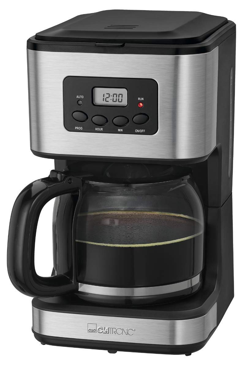 Clatronic KA 3642 Cafétera Programable Eléctrica de Goteo Automática, 900 W, Acero inoxidable, Gris/Negro