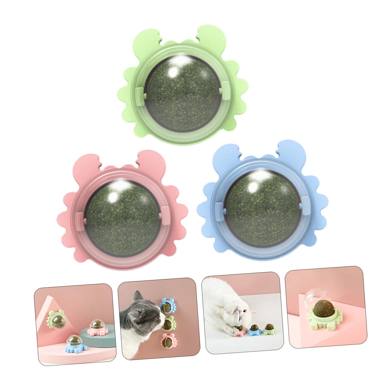 POPETPOP 9pièces Jouets à Lécher pour Chats Boules Interactives Cataire Nettoyage des Dents Et Éveil De Appétit Jouets Rotatifs pour Chats Autocollants Inclus
