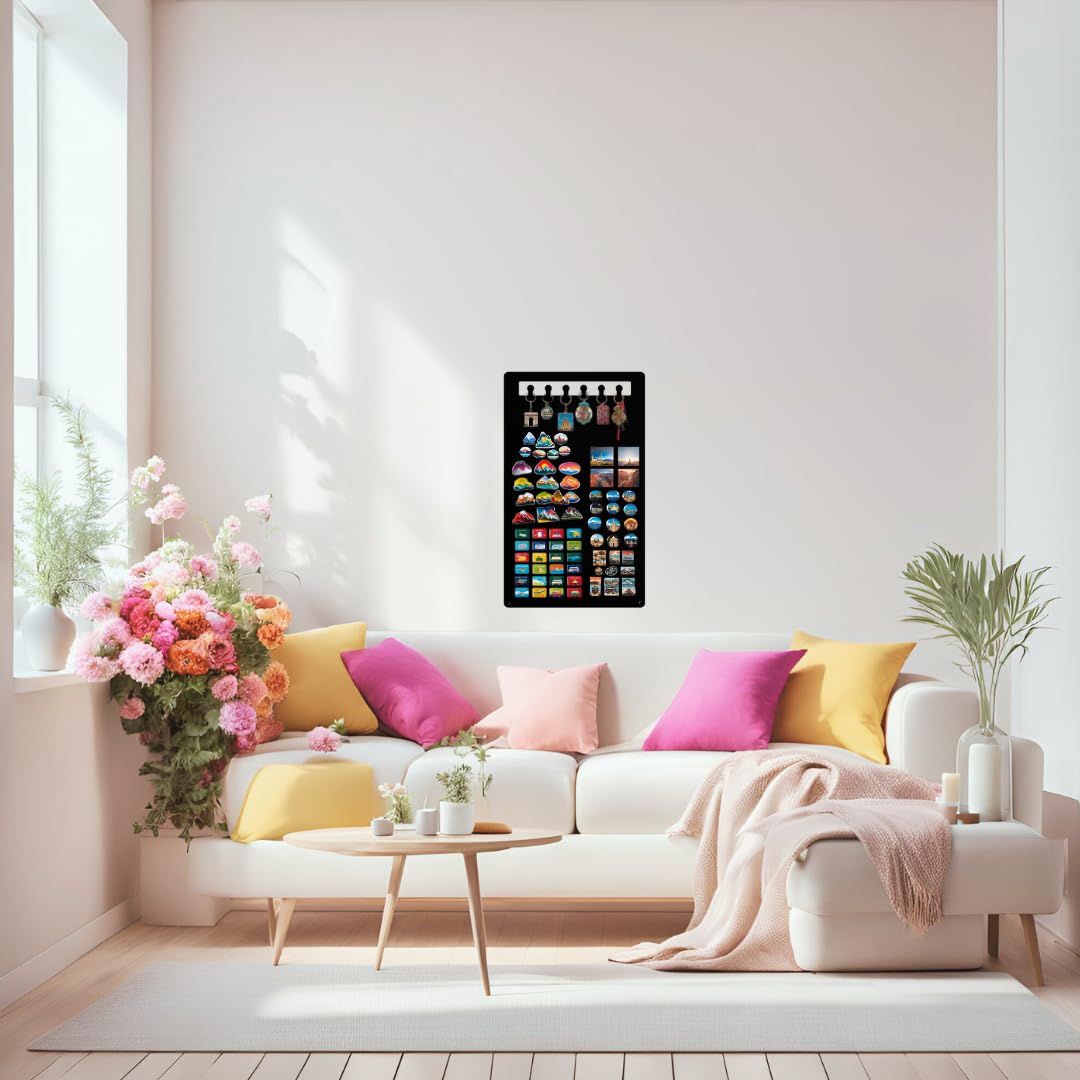 Lavagna Magnetica con Ganci per Chiavi Nero 30x70 cm | Lavagna in acciaio per magneti e appunti, con ganci per chiavi e superficie scrivibile; kit di montaggio incluso