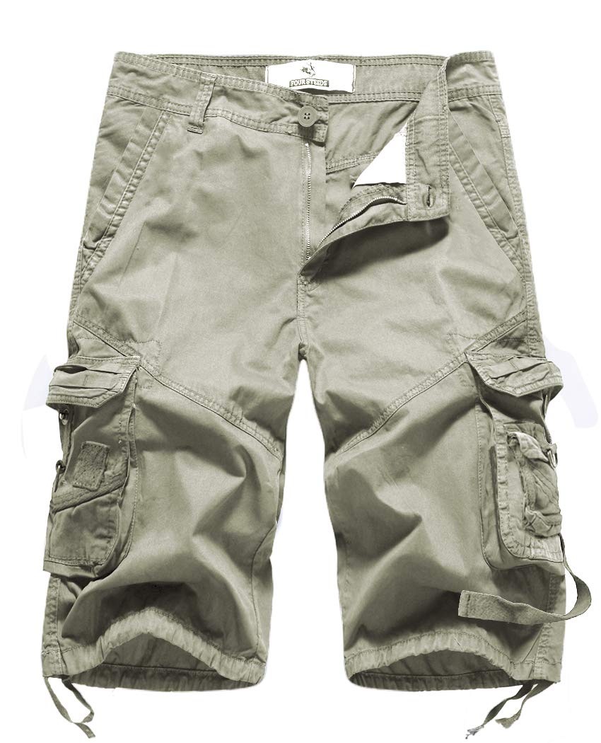FOURSTEEDS Women's Casual Loose Fit Multi-Pockets Camouflage Twill Bermuda Cargo Shorts with Belt US 16 Khaki