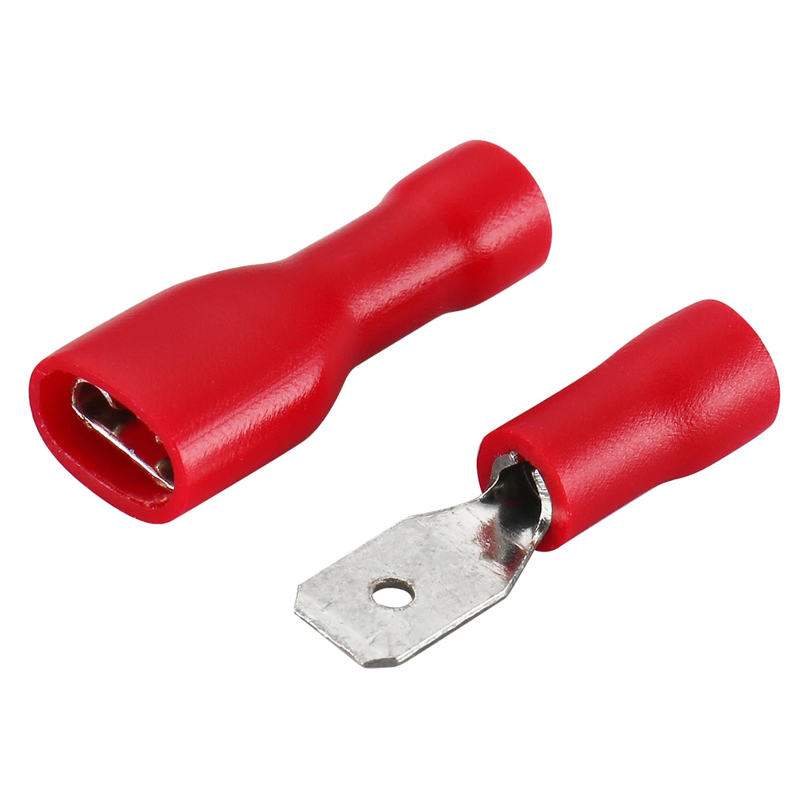 Baomain 0.187" Female & Male Spade Connectors 22-16 AWG Fully Insulated Crimp Terminals Quick Disconnect Electrical Wire Connectors,Red (200-Pack)